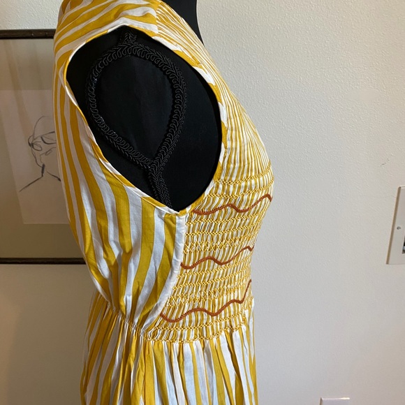 Loretta Caponi Striped Cotton Dress - Yellow & White - Picture 3 of 10